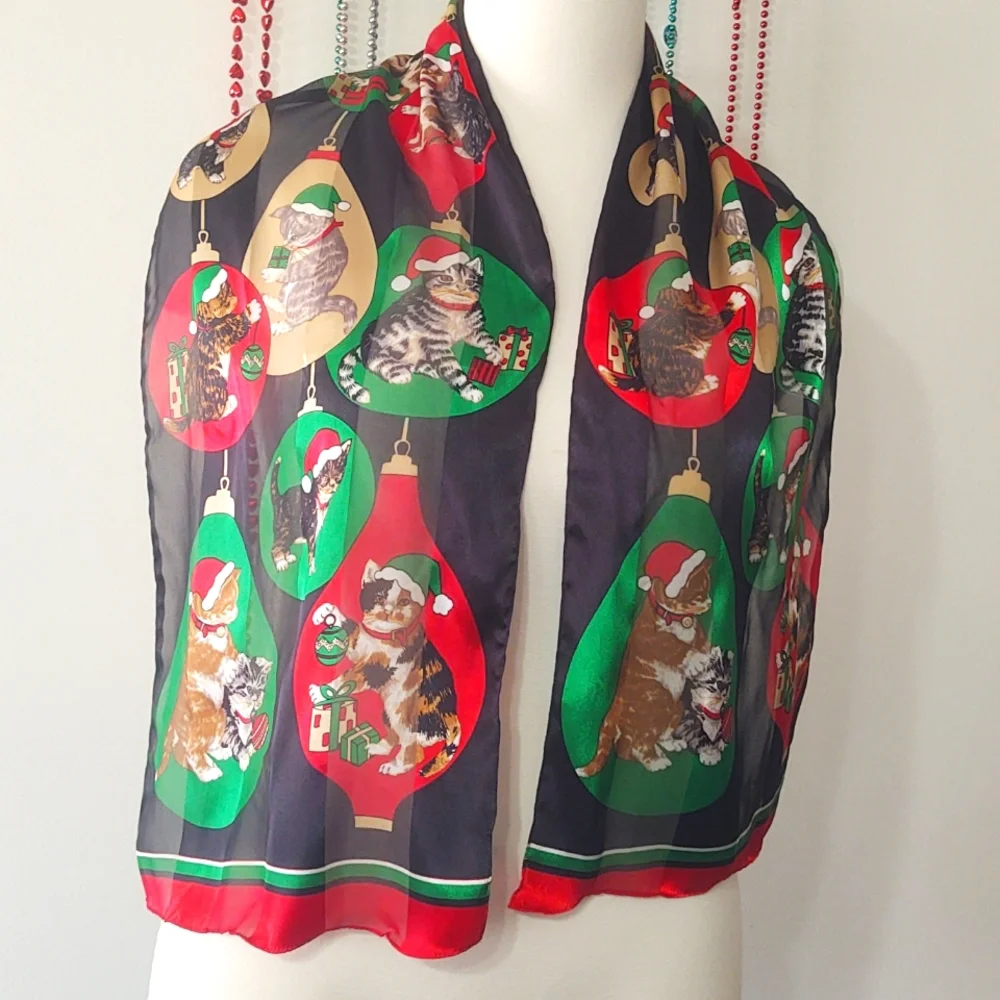 Christmas Kitten Satin Scarf